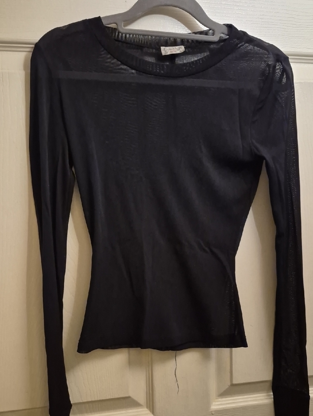 Black Long-Sleeve Semi-Sheer Crewneck Tee